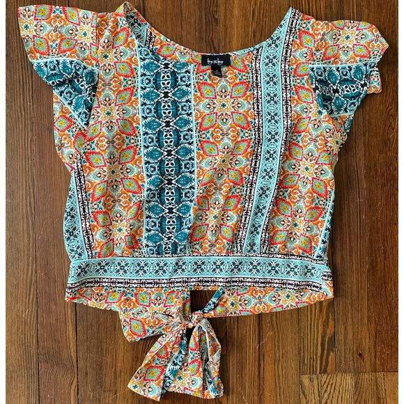 by & by Tops - Boho By & By Exotic Patterned Print Tie Top Blouse